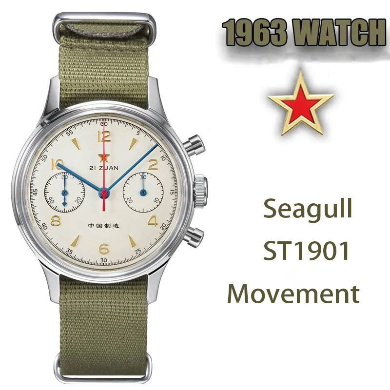 Jam Tangan Pria Original Seagull 1963 Watch Pilot Chronograph Wristwatch for Men Seagull ST1901 Hand