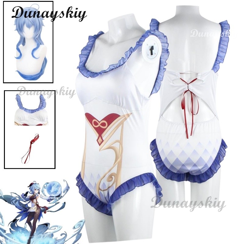 Anime Game Genshin Impact Ganyu Swimsuit Cosplay Costume Sexy Women Swimwear Gan Yu Summertime Dress