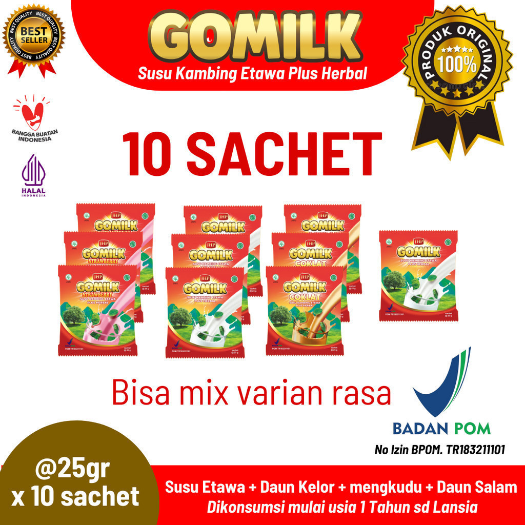 

[Paket 10 pcs Sachet] Gomilk – Susu Kambing Etawa Plus Herbal