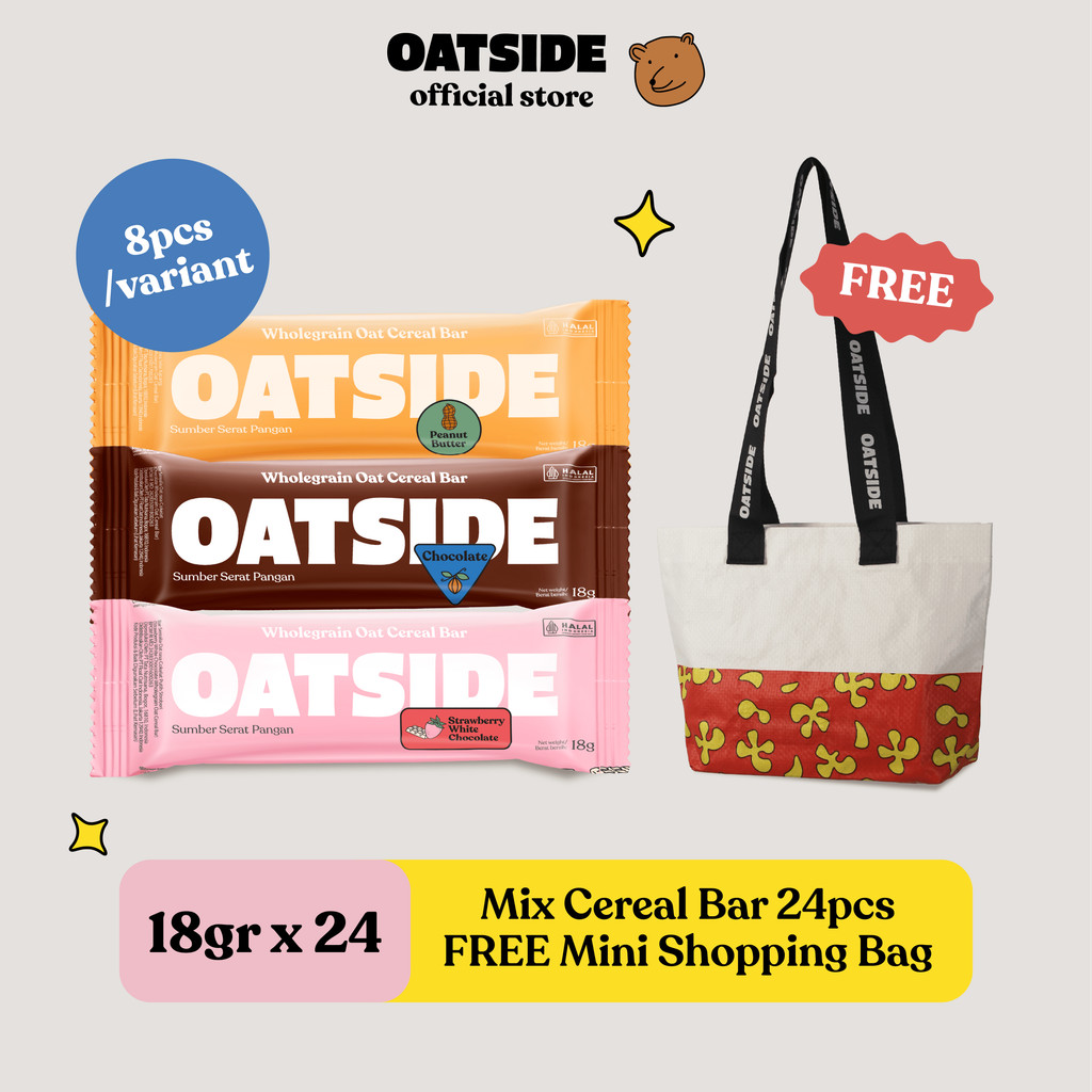 

OATSIDE Mix Cereal Bar Chocolate,Peanut Butter, Strawberry White Chocolate (24pcs) FREE Mini Bag
