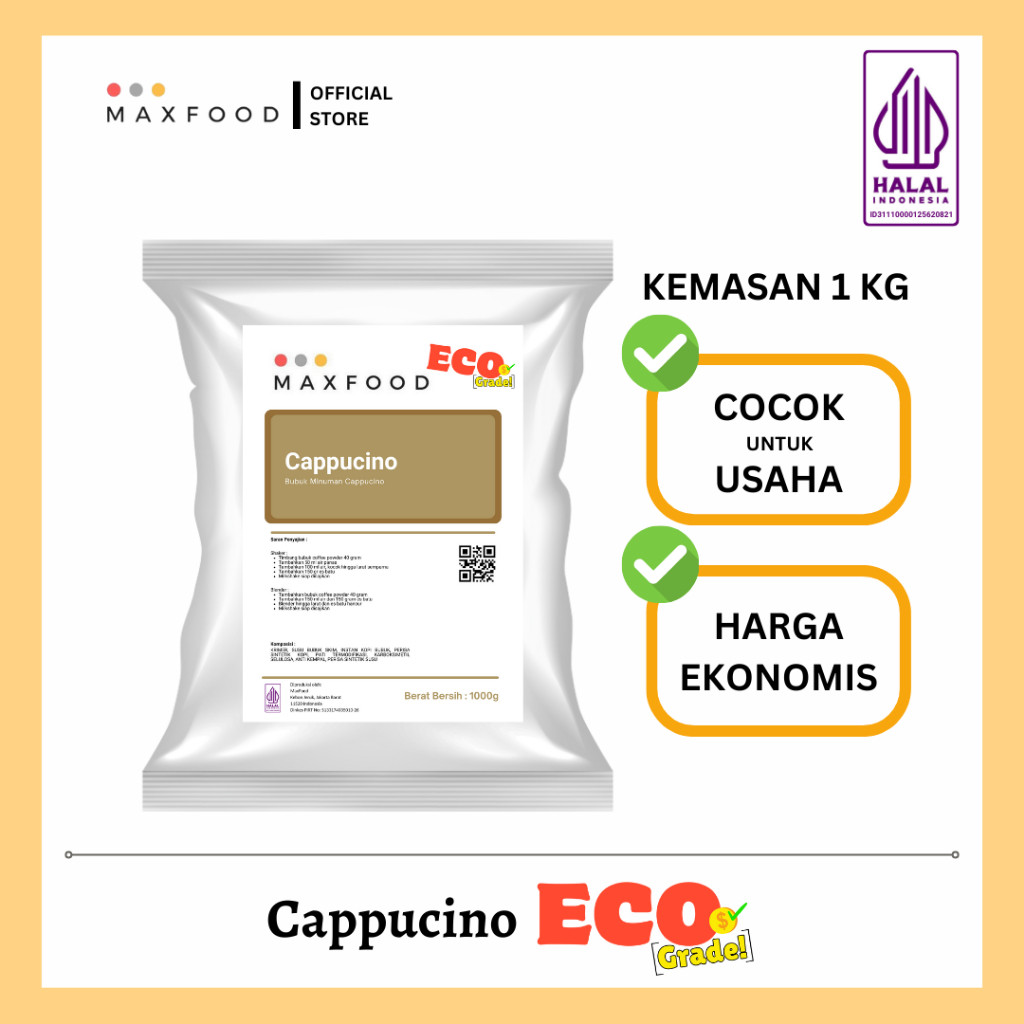 

MAXFOOD - [ECO] Cappucino Milkshake Powder / Minuman Bubuk Rasa Cappucino Kopi Ekonomis 1 KG