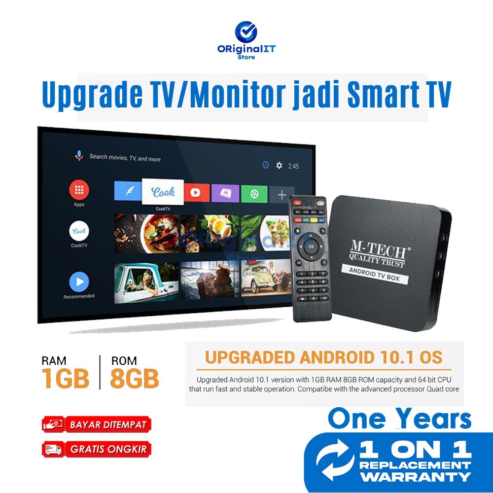 Android TV Box mtech 4K UHD 8gb Rom 1gb Ram
