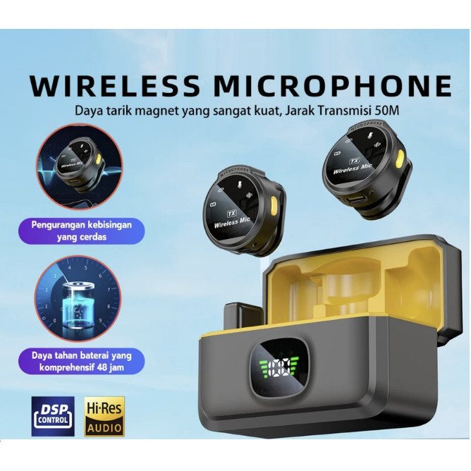 SMARTCOM ~ J6 Wireless Clip on Mic Microphone Dual Mikrofon Wireless Mic HP Lavalier Plug & Play
