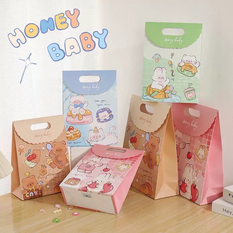 VS0605 Paper Bag Motif Bunga & Ice Cream - Tas Kado / Souvenir / Ulang Tahun / Valentine Uk M 27cm x