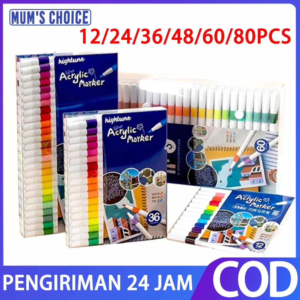 

36/48/60/80pcs Colors Pen Akrilik Marker Warna Cepat Kering Tahan Air / Spidol Acrylic Painter Kuas warna pena grafiti Penanda