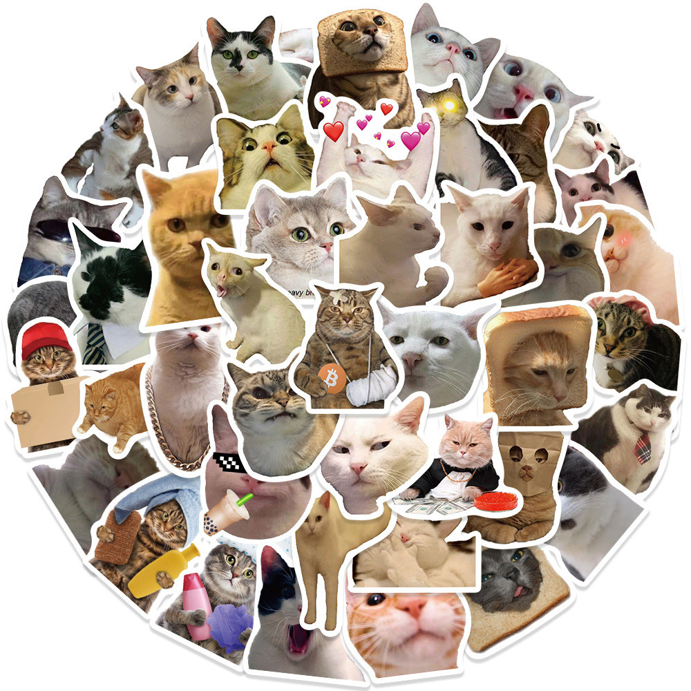 

50PCS Cute Cat Stickers Vinyl Waterproof Funny Cats Decals for Water Bottle Laptop Skateboard Scrapbook Luggage Kids Toys
