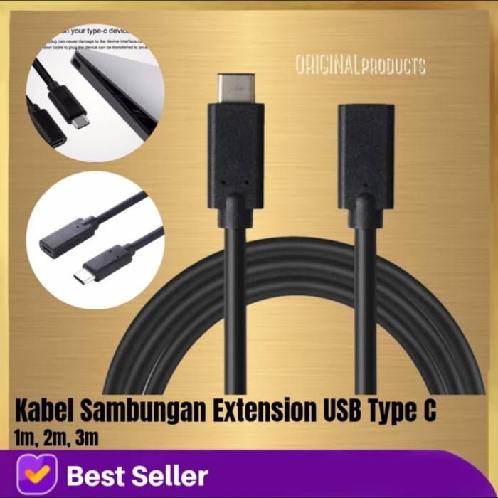 Terbaru- sambungan kabel extension usb 3.1 type c male ke female usb c data - 2 meter