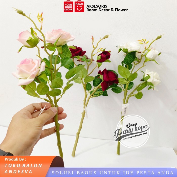 Bunga Mawar / Bunga Plastik Rose / Tanaman Artificial Bunga Rose Mawar - Putih