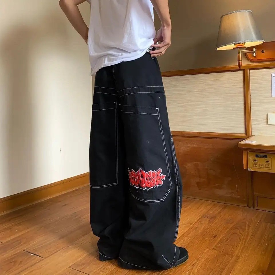 Tooling JNCO Men's Embroidered Jeans hiphop Hip Hop Retro Loose Wide-Leg Pants