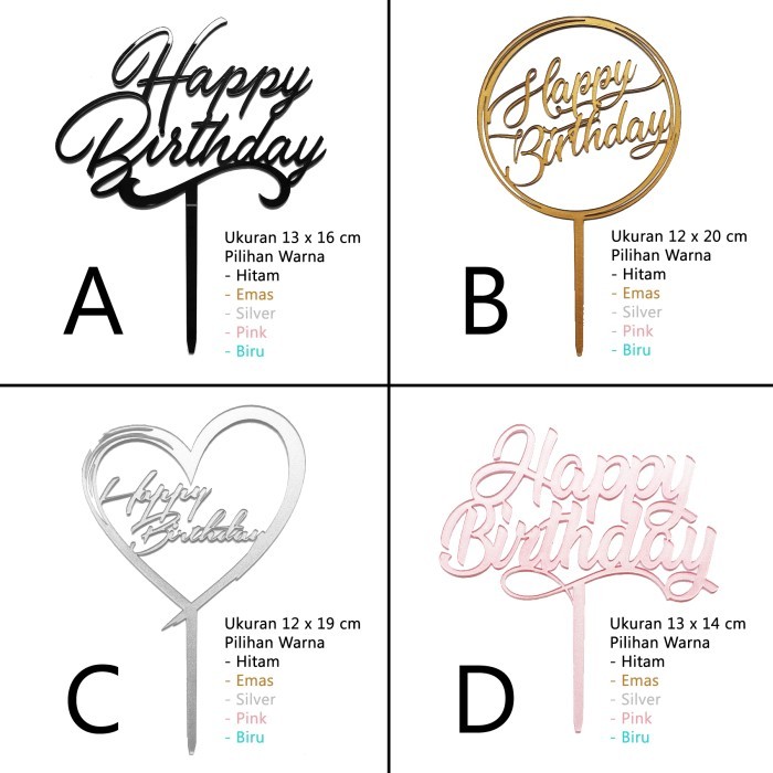 RZ99 Cake Topper AKRILIK - HAPPY BIRTHDAY - Topper Kue - Grosir