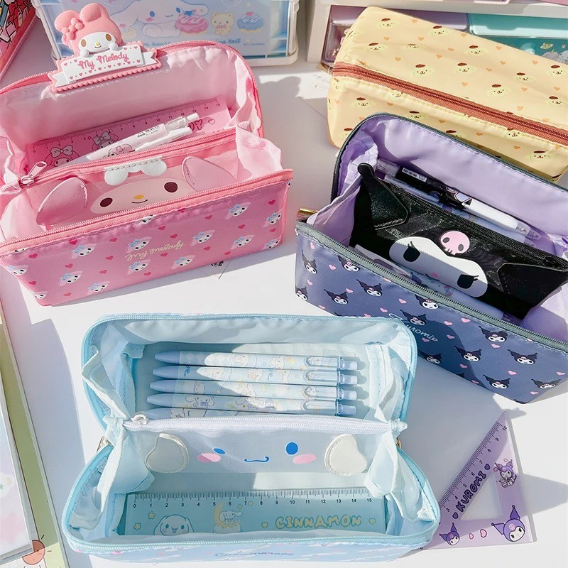 

Sanrio Cartoon Pencil Case Kawaii Anime Cinnamoroll Melody Kuromi Large Capacity Pen Bag Cute Student Stationery Storage Bags