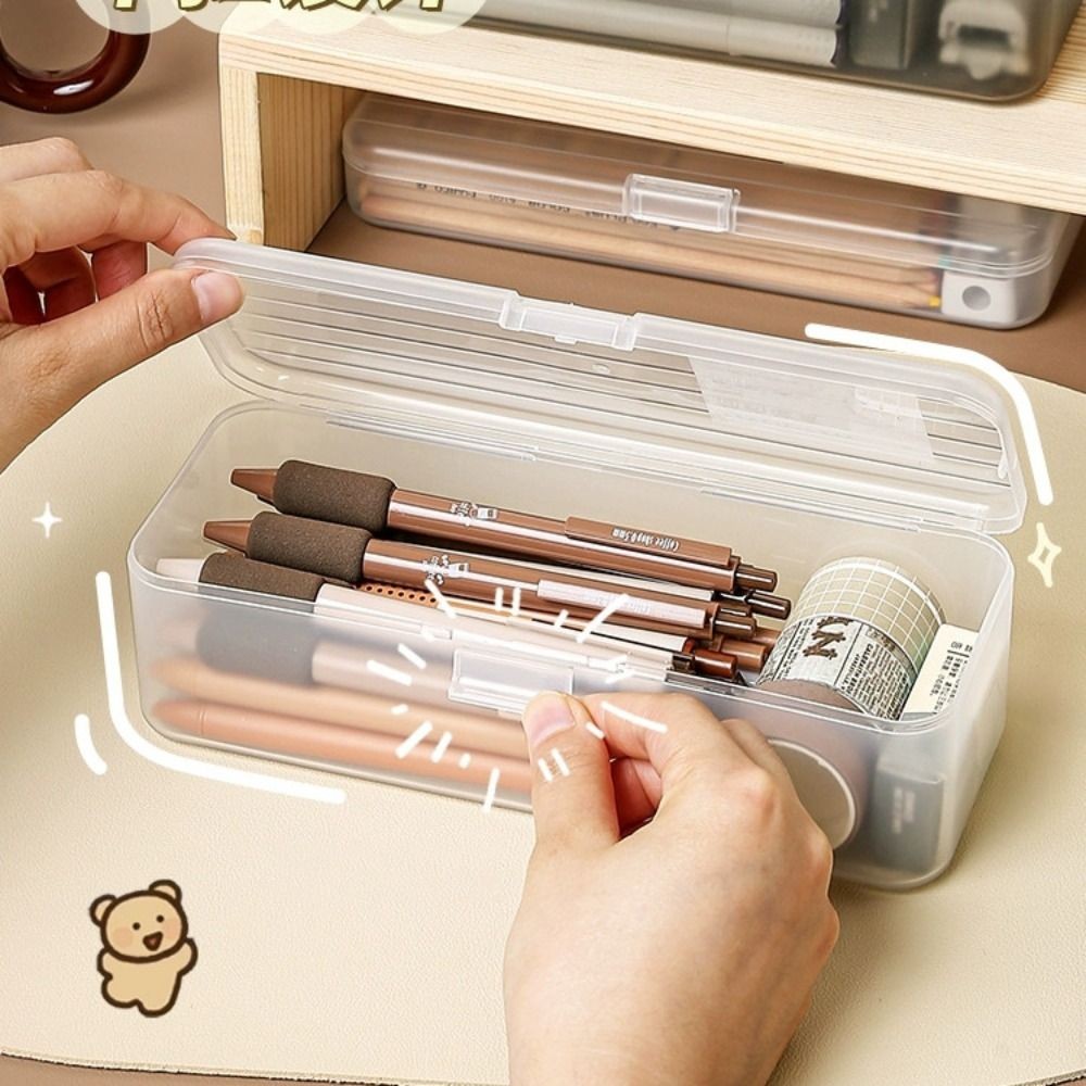 

Simple Large Capacity Storage Box Plastic Multi-function Pencil Case Transparent Pen Box School Office
