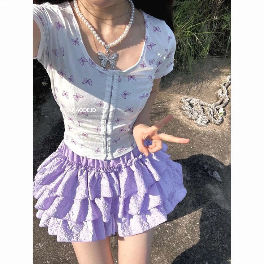 YAHAO- Rok Kue Balet Manis Rok Tutu Rok Pinggang Tinggi Elastis Gadis Seksi Jepang