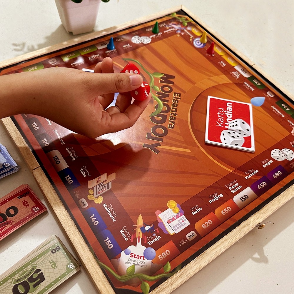 (Bisa COD) Board Game Monopoli Kayu Elsantara by ElCo (Mainan Monopoli Indonesia)