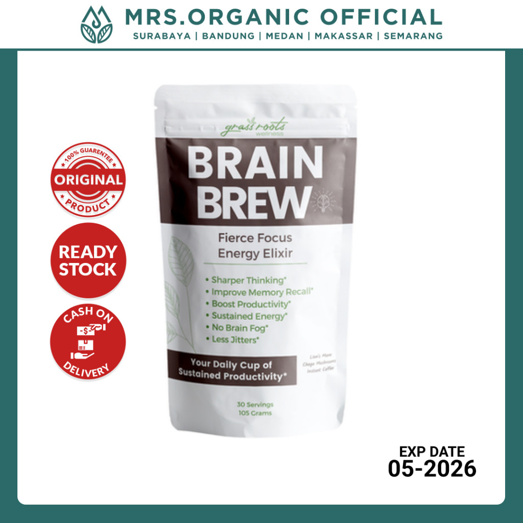 

Suplemen Kopi Bubuk Organik Grass Roots Wellness Brain Brew 105g - Meningkatkan Fokus Energi