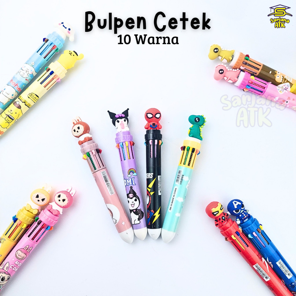 

(1 Pcs) Bulpen Cetek / Ballpoint / Pulpen Cetek 10 Warna Karakter Labubu Avangers Sanrio Dino