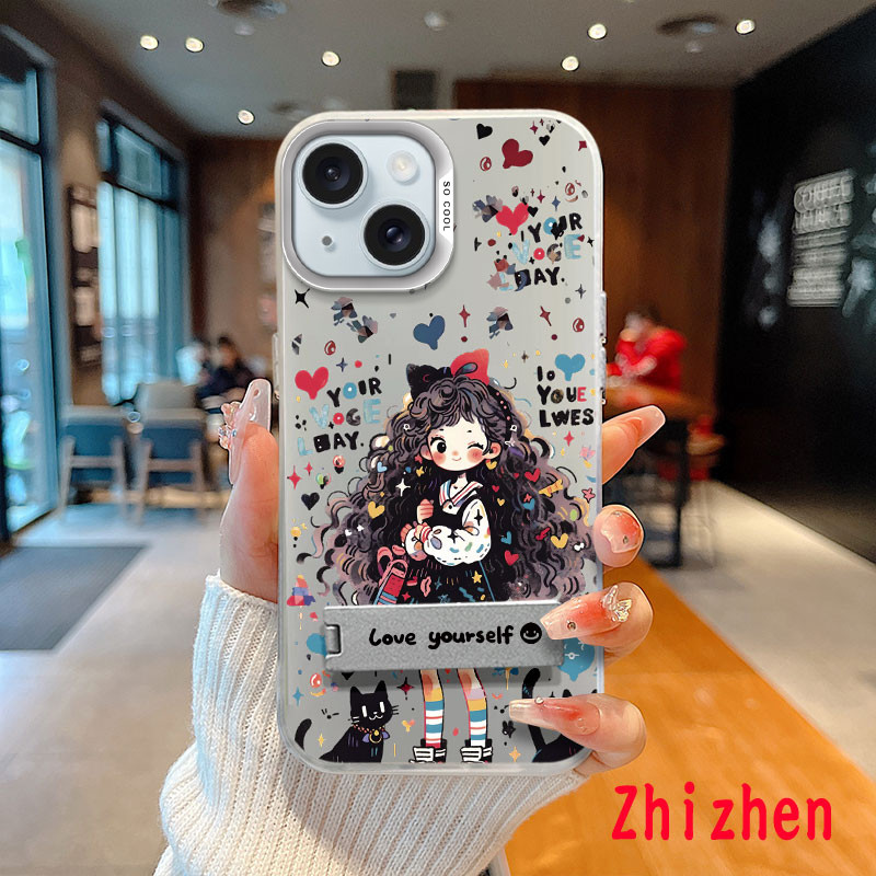 Cute Doodle Girl Phone Case with Mirror Effect Is Suitable for IPhone 13，IPhone 13 PRO，IPhone 13 PRO