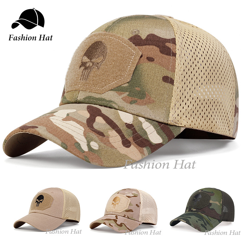 Topi Bisbol Jaring Operator Multicam Tengkorak Punisher Pasang Baru Topi Taktis Pas Keren Pria Olahr