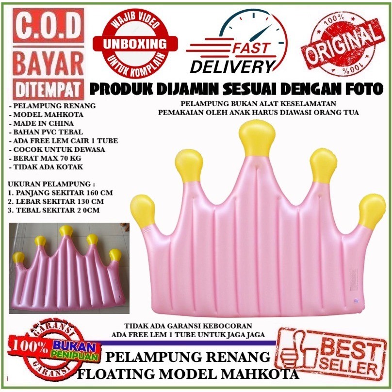PELAMPUNG BAN RENANG KOLAM RENANG PANTAI UNTUK DEWASA FLOATIES MOTIF MAHKOTA UKURAN BESAR