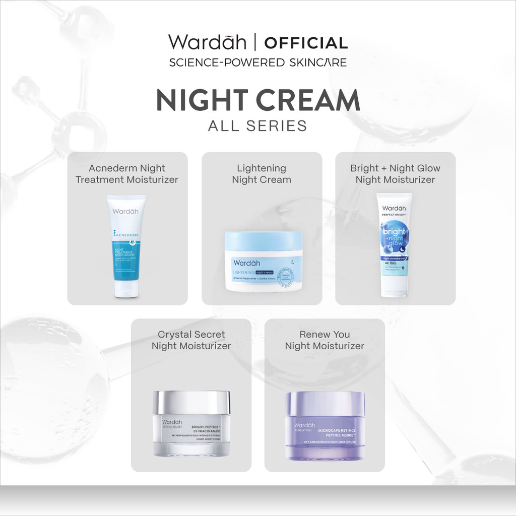 WARDAH Moisturizer Night Cream All Series - Acnederm, Lightening, Perfect Bright, Crystal Secret, Re