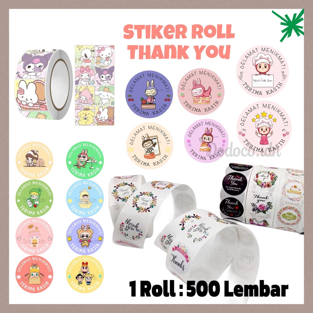 

Sticker Thank You Roll Label Selamat Menikmati Lucu Isi 500 Lembar Motif Cartoon Untuk Tempel di Box Packaging