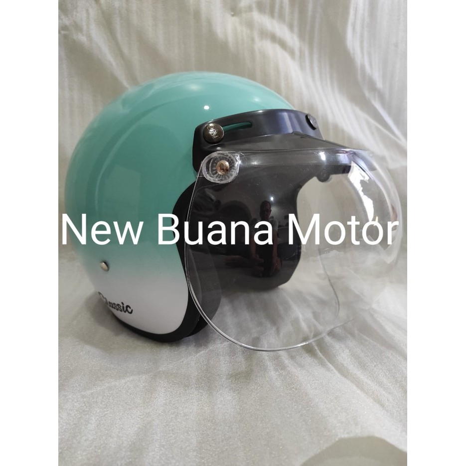 Helm Bogo Classic Retro Ungu Gradasi Glossy/ Hijau Gradasi Glossy SNI  - Hijau, datar berkualitas