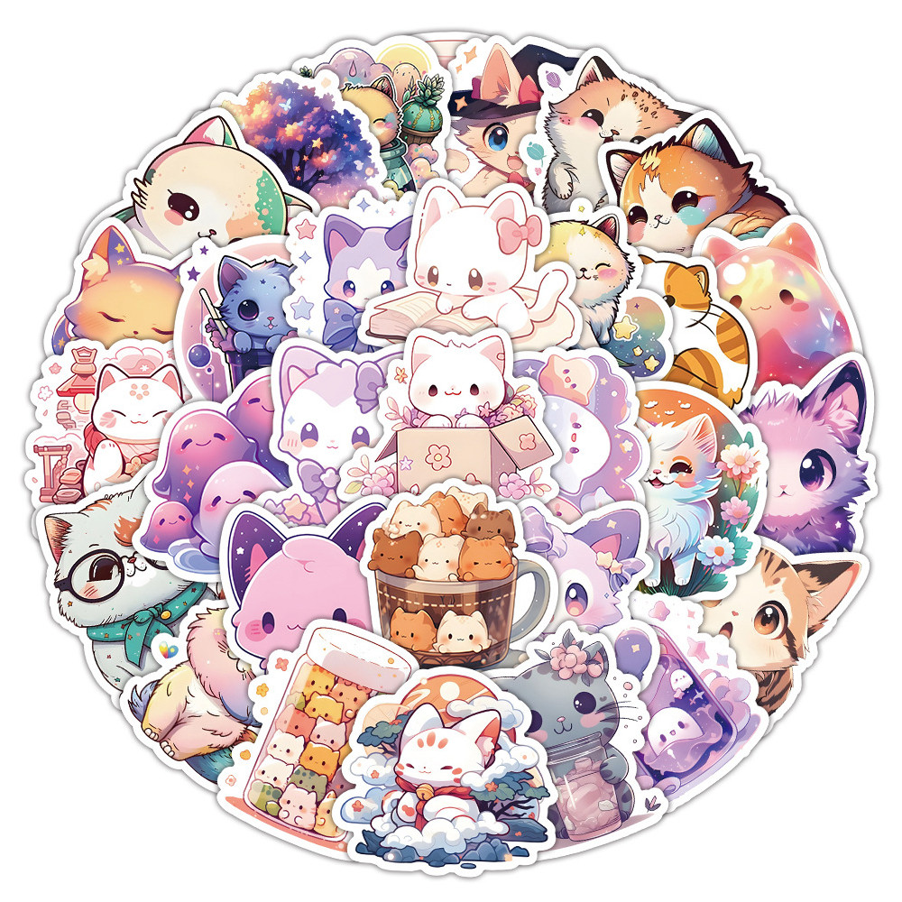 

10/30/50pcs Colorful Cute Cat Stickers Kawaii Girls Cartoon Decals DIY Notebook Stationary Laptop Phone Cute Animal Decals Toys