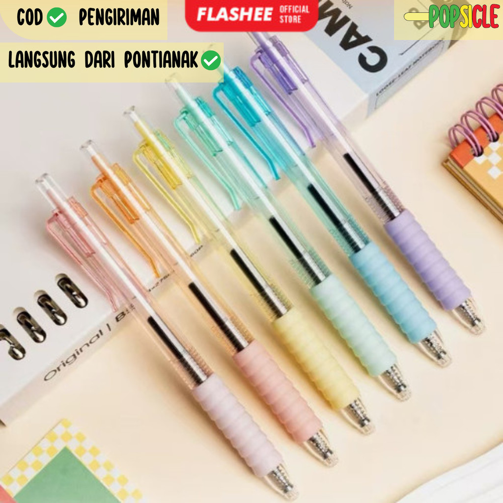 

Pena Cetekan Macaroon Pulpen Warna Pastel Tinta Hitam Pen Transparan Macaron Mekanik Pen Gel