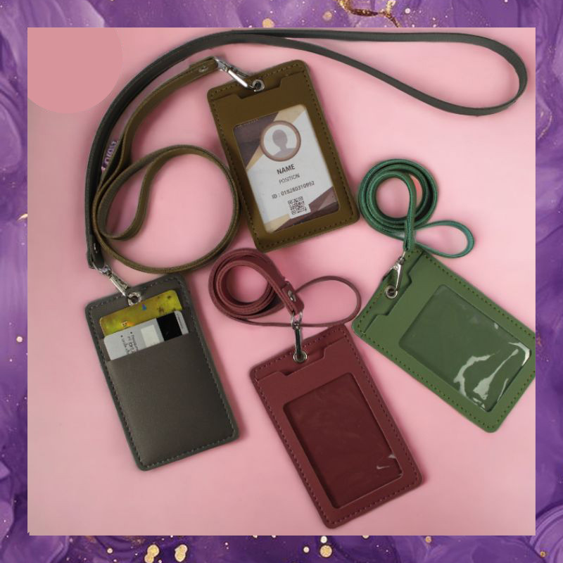 

(SBA) Tempat ID Card Holder Kulit PU DOMPET KARTU BELAKANG Tali Lanyard Kantor Name Tag AP4425C5