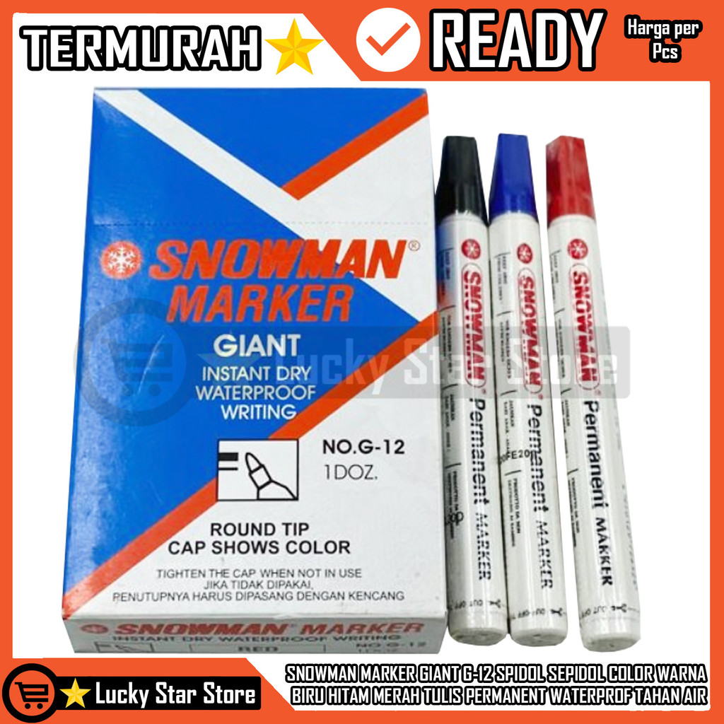 

Spidol Snowman Permanen Marker Giant G 12 G-12 Permanent Waterproof Anti Tahan Air Snowmen Sepidol Warna Hitam Biru Merah Satuan Per Pcs Bolpen Balpen Ball Point Pen Pena Bolpoin Kantor Sekolah Alat Papan Tulis Balpen Lancip Luncip
