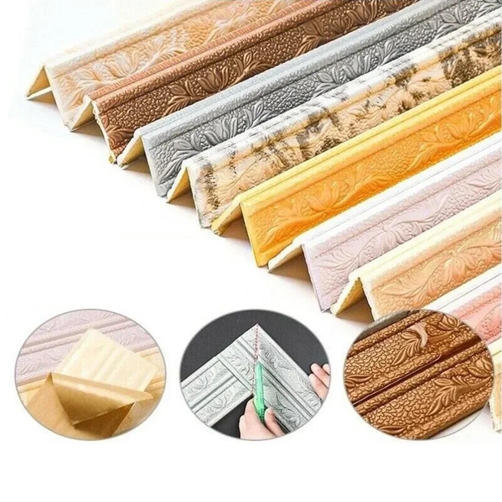 

3D Foam Wall Edge Strips Stickers Folded In Half Self Sticker Waterproof Baseboard Corners Waist Lines Stickers Home Decoration
