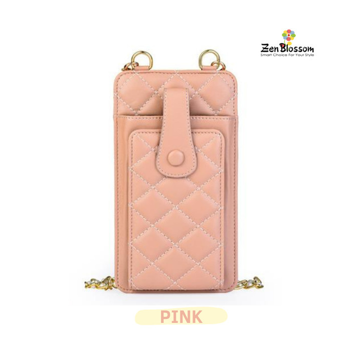 Tas HP Wanita Selempang Kulit Tali Mutiara  Gigi - Pink
