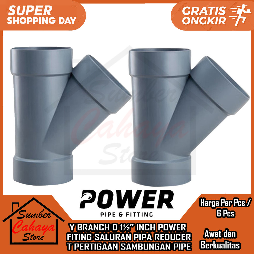 Y Branch D 1 1/2 Inch Power  Fitting Pipa Reducer Sambungan T Pertigaan Pipe Pvc Pralon Paralon Pera