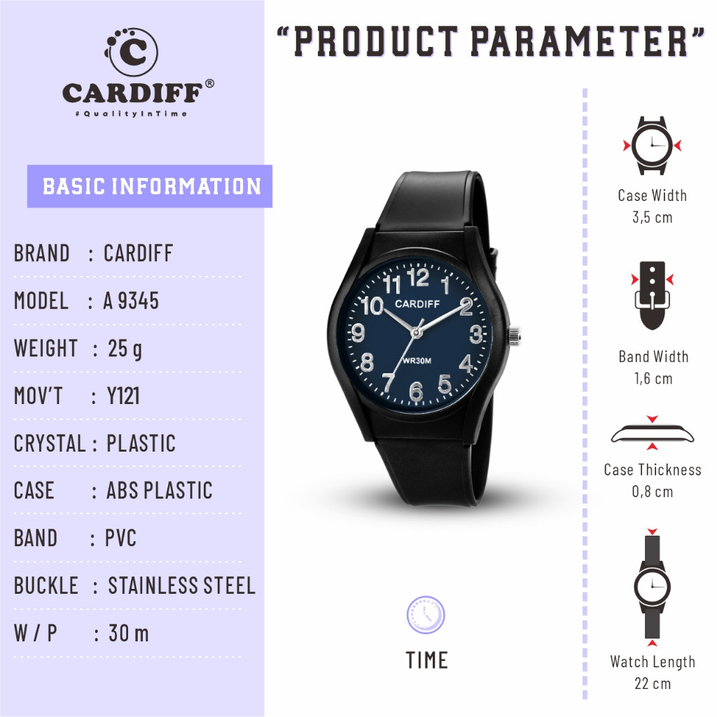 CARDIFF Analog A 9345 Jam Tangan Casual Cewek Water Resist