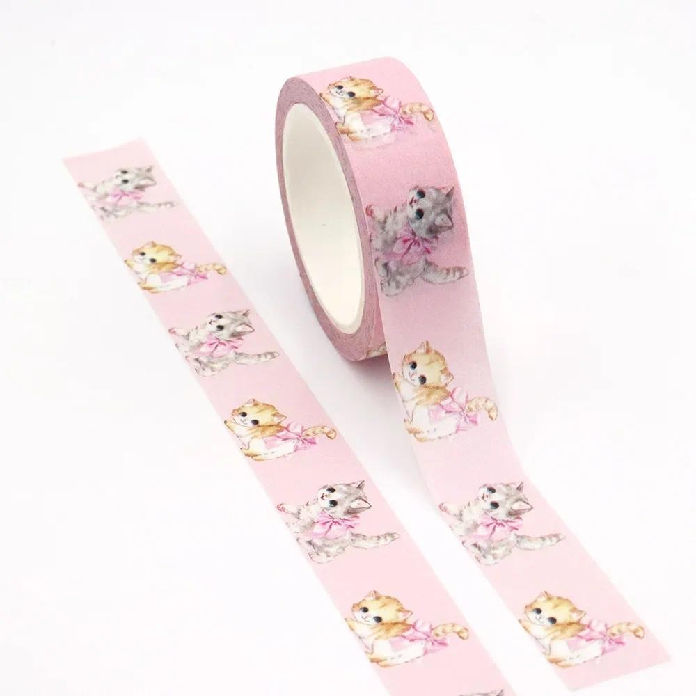 

NEW 1PC 15mm x 10m Valentine Floral Cats Masking Adhesive office supplies scrapbooking stationary Washi Tapes