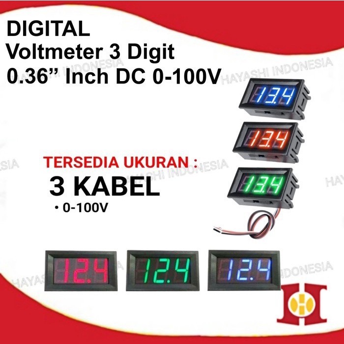 DC Voltmeter 0.36" Inch 0 - 100 V Volt Mini Digital Voltmeter 3 Kabel
