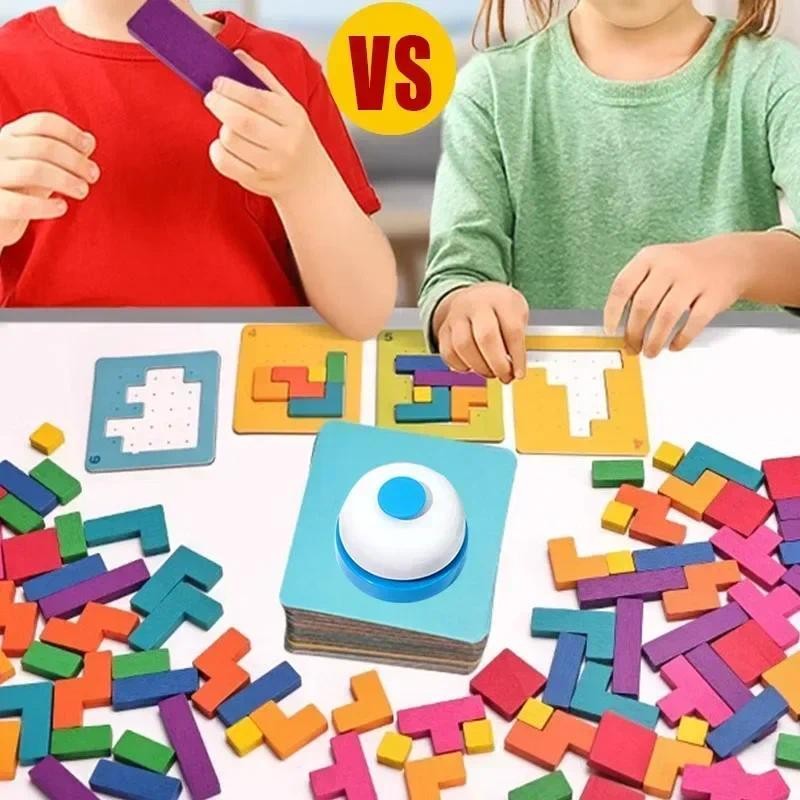 

Montessori Desktop Puzzle Toys Kids Battle Table Game Tangram Math Toys Building Blocks Board Color Shape Training for Kids Gift