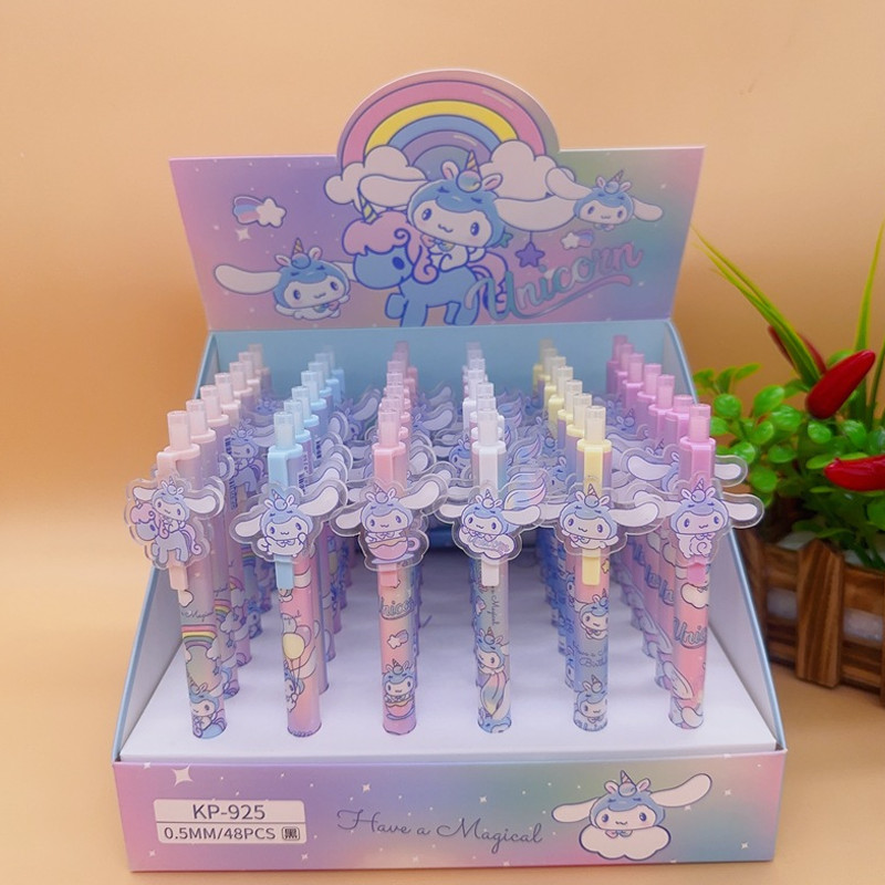 

New Sanrio 48pcs Gel Pen Kawaii Cinnamoroll Kuromi Student Writing Press Patch Pen 0.5 Black Ink Writing Smooth Children's Gifts