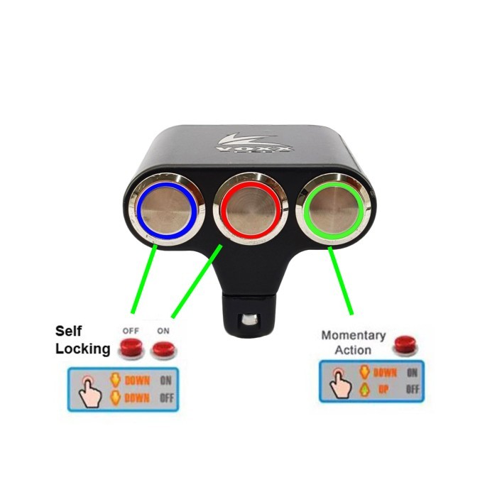 Saklar Motor LED 3 Tombol Klakson Starter Lampu Motor Reset Momentary - B R G
