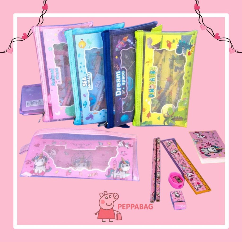 

6in1Set Alat Tulis Kotak Pensil Anak Lucu Stationery Pouch Ziplock Motif Labubu Sanrio - ES0439