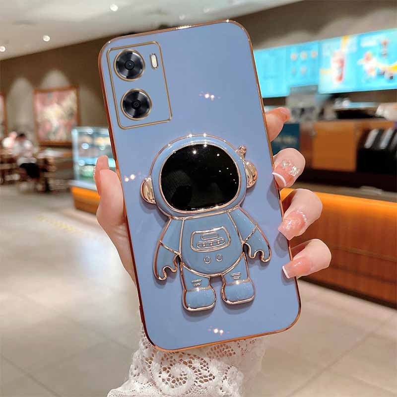 Case Oppo A57 A77s 4G Casing Silikon Dudukan Lipat Astronot Plating Mewah