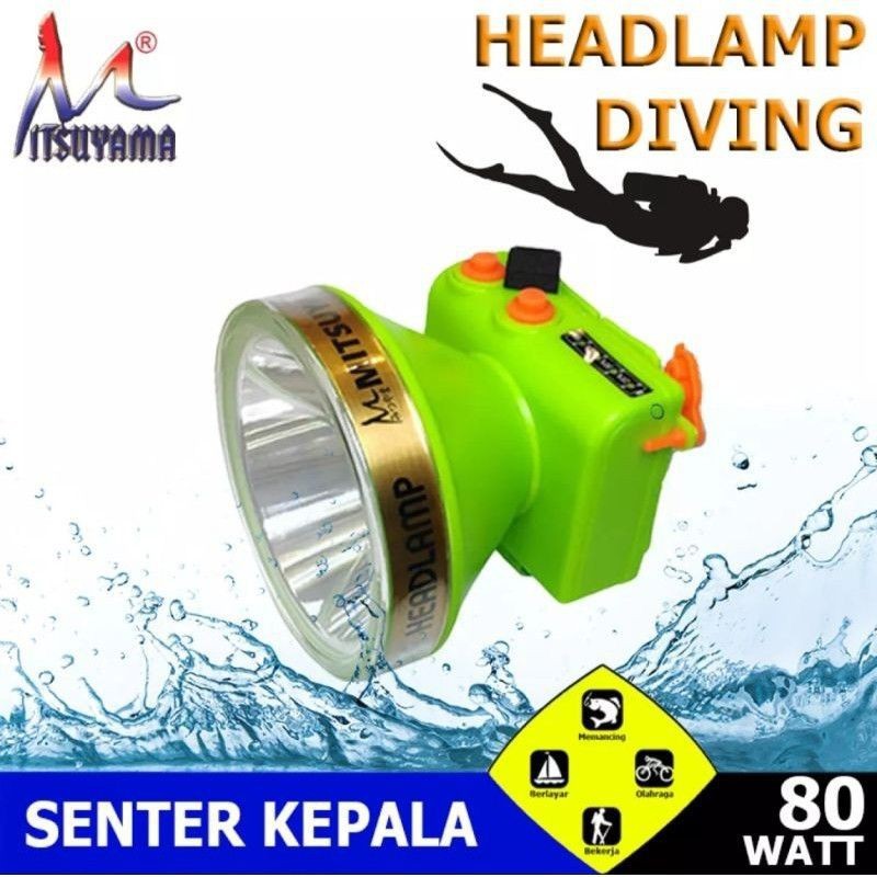 Senter Kepala Diving Senter Mitsuyama 80 Watt MS-216 Senter LED Super Terang Jarak Jauh Senter Selam