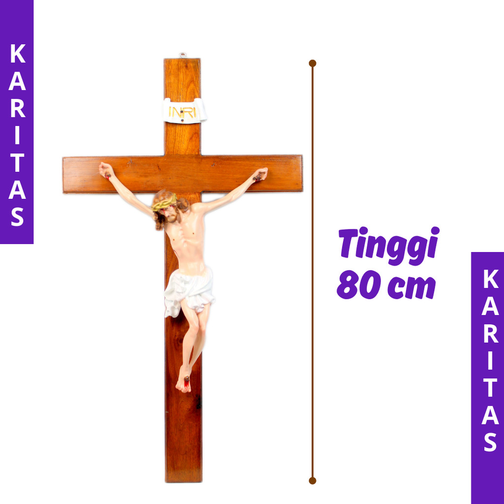 SALIB GANTUNG KATOLIK 80 CM / SALIB DINDING KATOLIK UKURAN BESAR / SALIB YESUS / SALIB KAYU JUMBO