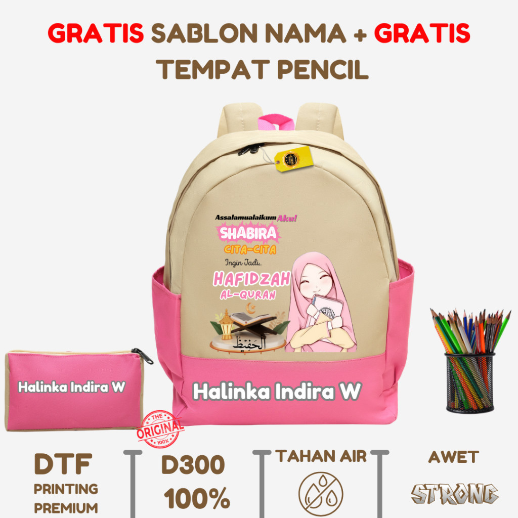 Tas Ransel Anak Cita-Cita Hafidzah Al-Quran - Tas Ransel Custome Nama - Tas Ransel Anak Karakter Cit