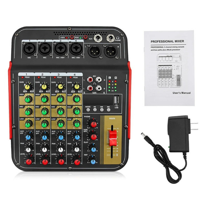 Mixer Audio Podcast DJ Karaoke Mini Bluetooth 6 Channel