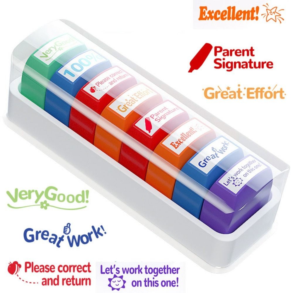 

Graded Classroom Stamps Parent Signature Teacher Auto-Refilling Stamp Set Homework Teacher Supplies With Storage Tray