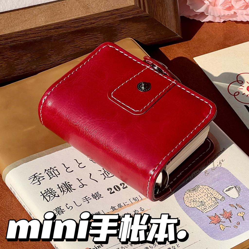 

Mini Notebook With Blank Inner Pages A10 3 Rings Red Cute Leather Pocket Book Design Diary Planner for Girls Student Notes