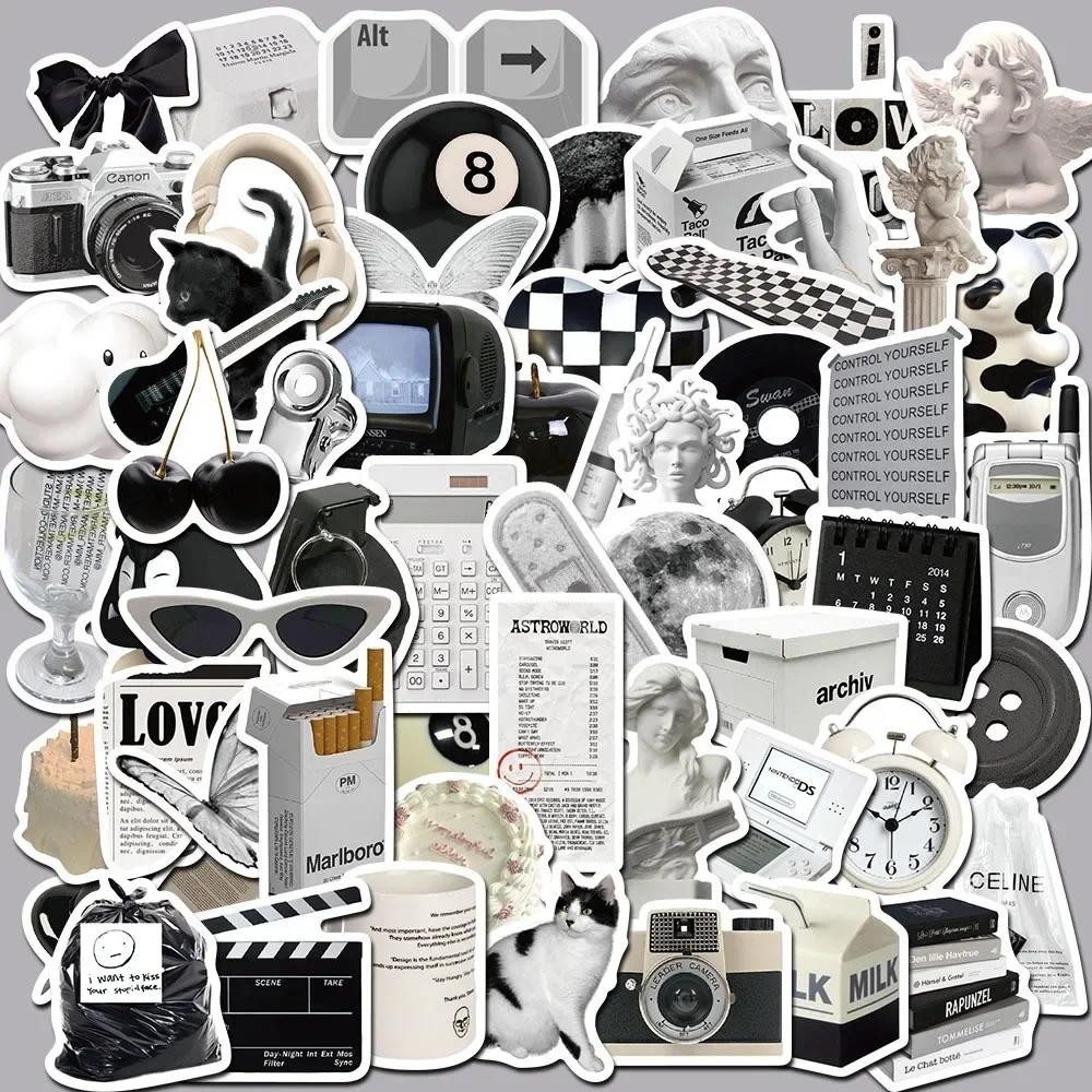 

61pcs Style Cute Stickers Black White Simple Decals DIY Laptops Water Bottles Phones Decorative Stickers for Kids Toys Gifts
