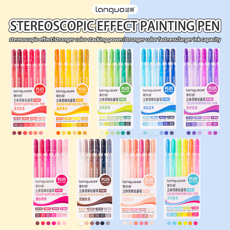 

Languo 6/12/24/30/42/54 Colors Stereoscopic Effect Painting Pen Multi-Color Neutral Gel Pen Students Drawing Marker Stationery