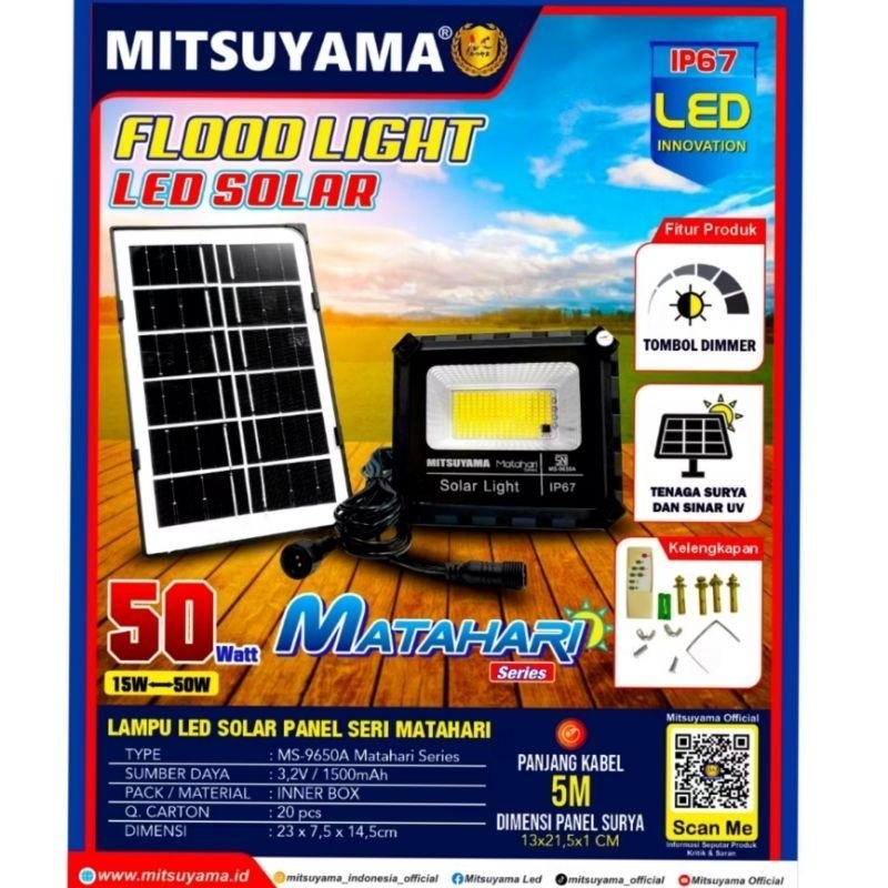 Lampu Sorot LED Solar Panel 50W Mitsuyama Seri Matahari MS-9650A